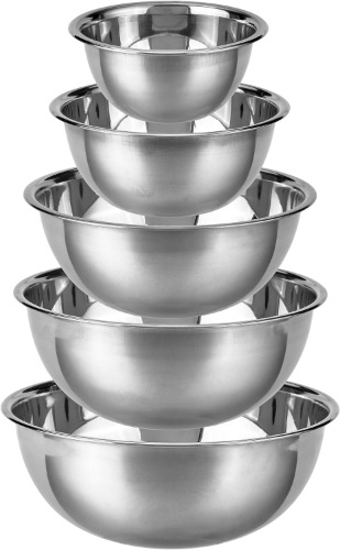 Abizarch Stainless Steel Mixing Bowls Set of 5,Multipurpose Metal Kitchen Bowl for Baking, Prepping, Cooking and Serving Food, Salad,Vegetables,Sizes 0.7,1.5, 2,3, 4.5QT (Lid not Included)