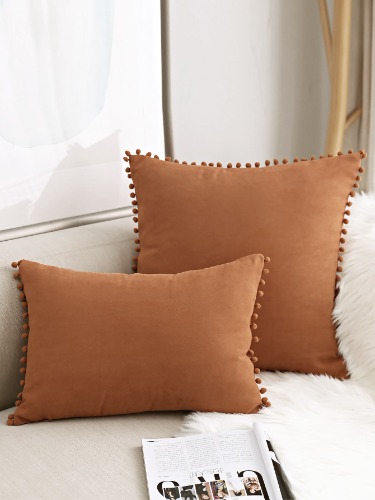 1pc Faux Suede Plush Ball Decorative Throw Pillow/Lumbar Cushion Cover, For Living Room Sofa Bedroom Decor