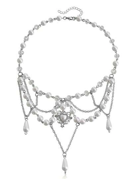 ROMWE Goth Collar De Colgante De Corazón Decorado Con Perlas Falsas