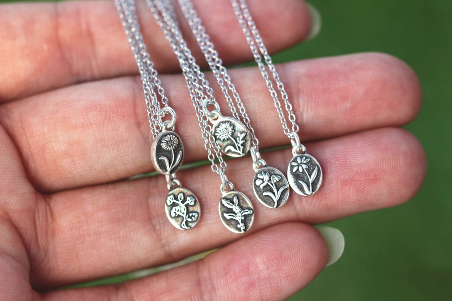 925 silver Custom Family birth flower necklace,sunflower necklace,lily necklace,rose necklace,violet necklace,daisy necklace,poppy necklace