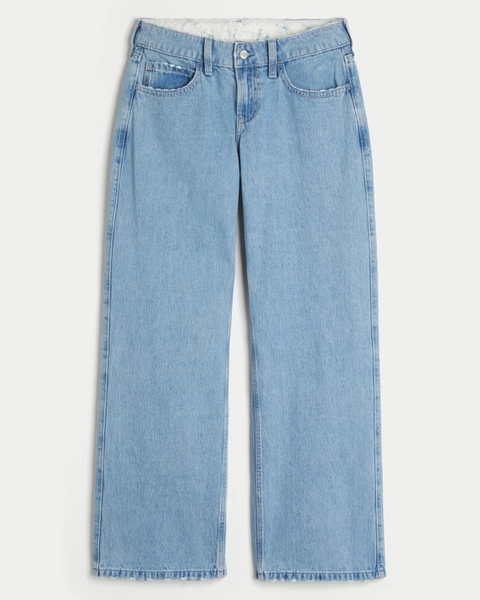 Women's Low-Rise Light Wash Foldover Waist Baggy Jeans | Women's Bottoms | HollisterCo.com