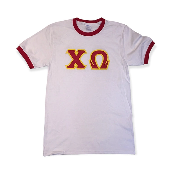 Ringer Stitch Letter Tee - Red & Maize