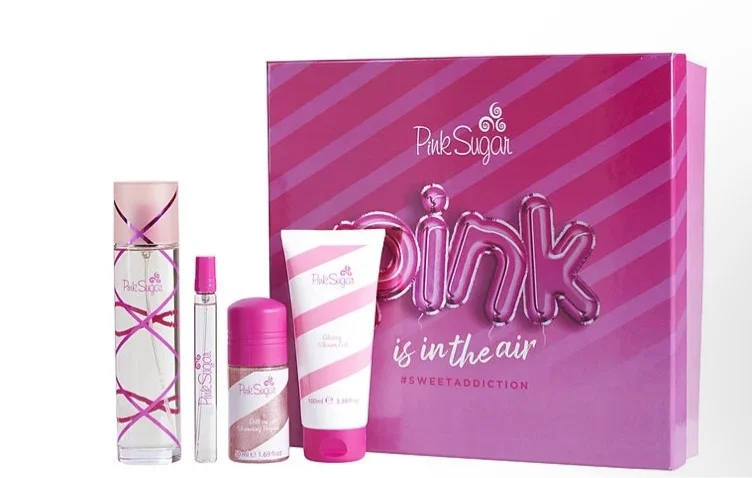 Pink Sugar Eau De Toilette Spray 3.4 oz & Shimmering Perfume Roll-On 1.7 oz & Shower Gel 3.4 oz & Eau De Toilette Spray Mini 0.33 oz