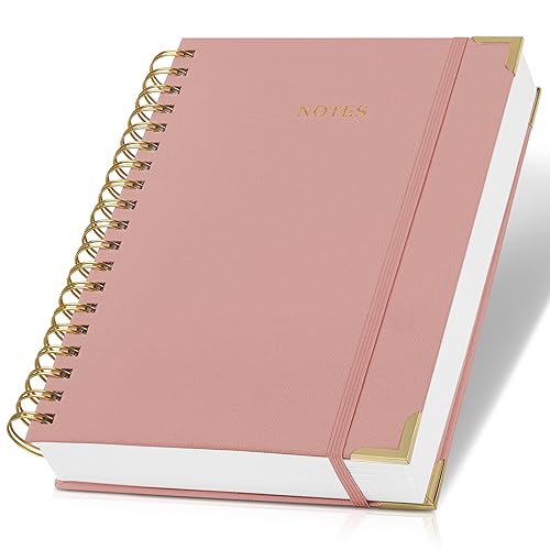 ZICOTO Aesthetic Thick Spiral Notebook Journal For Women in B5 Format - Modern Linen Hardcover Wide Ruled Note Book With 300 Lined Pages - Perfect For Writing And Staying Organized at Work or School - Pink - B5