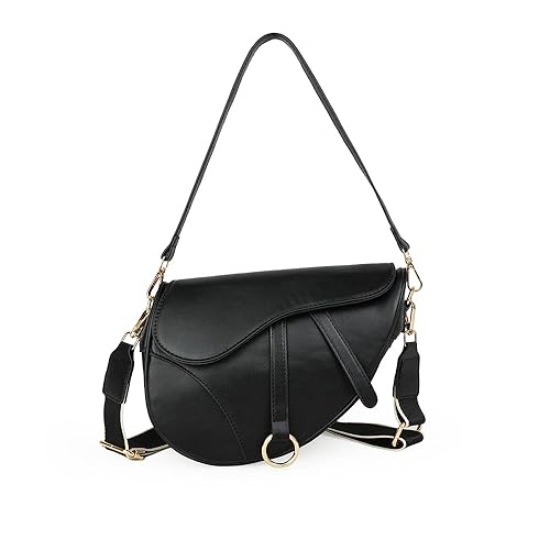 JBB Women Saddle Shoulder Bag Clutch Purse Small Crossbody Bag Satchel Bags Handbag PU Leather - 9.4'' X 7.1''-trendy Black