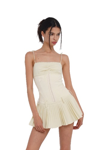 DROP-WAIST PLEATED MINI DRESS | XS / CREAM