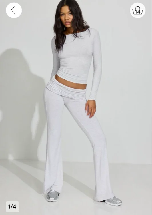 Fold Over Flare Knit Pants 
