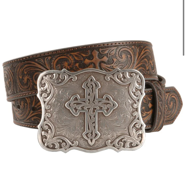 Nocona Belt Co. Women's Embossed Leather Cross Buckle Belt | Boot Barn