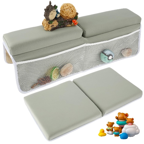 Bath Kneeler and Elbow Rest Pad Set, Comfortable Foam Thickest Bathtub Kneeler Pad with 4 Organizer Pockets, Anti-Slip Bath Tub Elbow Pad, Washable Baby Bath Cushion Bath Kneeling Pad for Bathroom