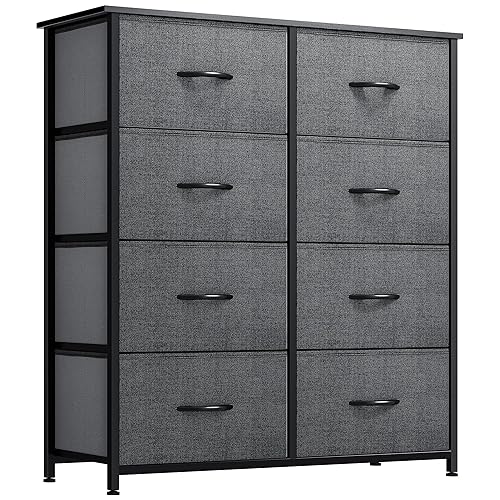 DWVO Dresser for Bedroom, Fabric Dresser with 8 Drawers, Tall Dresser, Chest of Drawers for Closet, Living Room - B-black Ash - 11.8"D x 33.7"W x 38.4"H (4 Drawers)