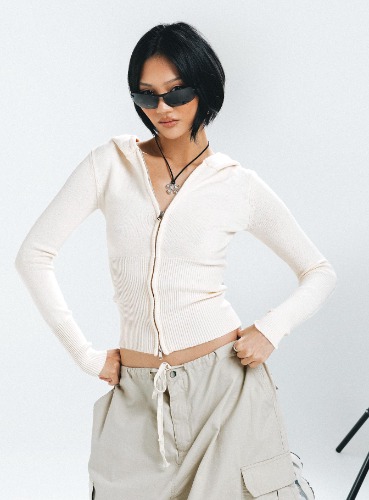 Elingford Zip Up Hooded Sweater Cream | S/M / Cream