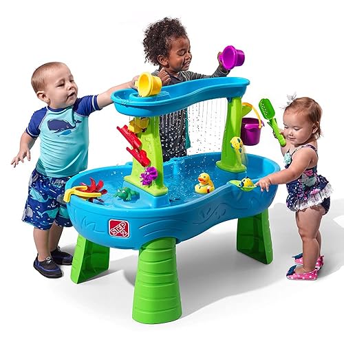 Step2 Rain Showers Splash Pond Toddler Water Table, Kids Water and Sand Activity Sensory Playset, Summer Outdoor Toys, 13 Piece Toy Accessories, For Toddles 1.5+ Years Old - Rain Showers Splash Pond