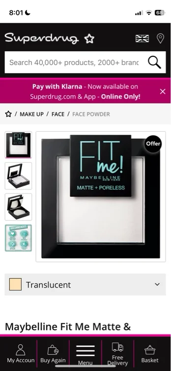 Maybelline Fit Me Matte & Poreless Powder 090 Translucent | Make Up | Superdrug