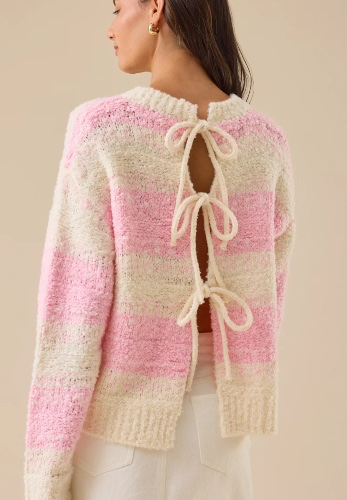 
        Glenda Striped Tie Back Sweater in Ivory & Pink | Altar'd State
    