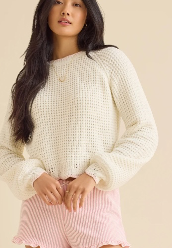 
        Amber Scalloped Trim Sweater in Ivory & Pink | Altar'd State
    