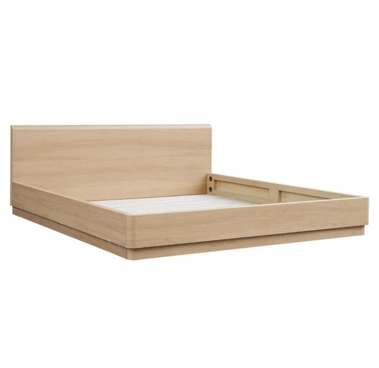 Rex Coastal Light Brown Oak Wood Platform Bed - Queen