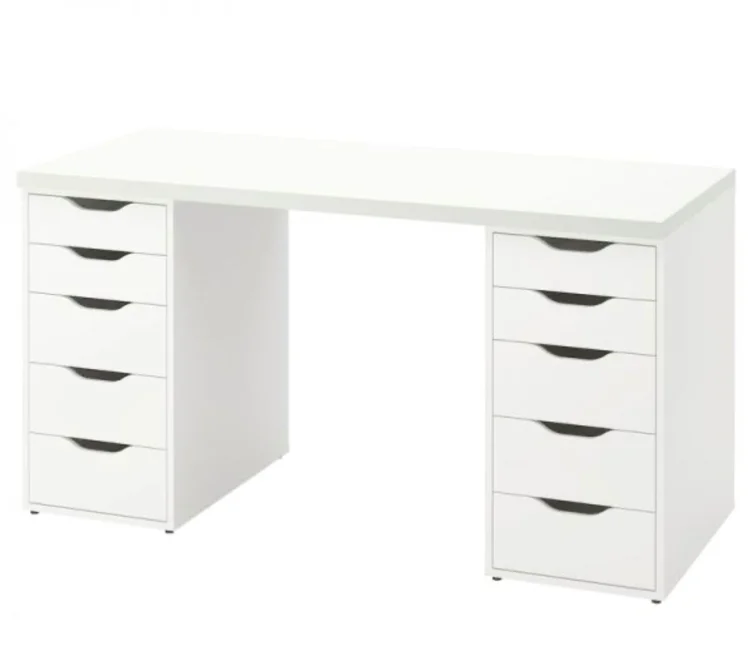 Modern Rectangular Lumber White Executive Desk with Drawer, Cream, 55"L x 24"W x 29"H, Without Chairs