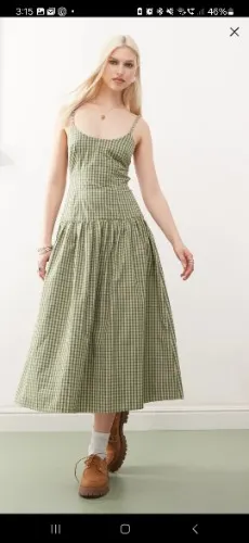 COLLUSION scoop neck drop waist maxi dress in green check  | ASOS