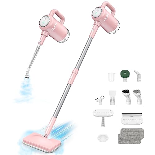 Czlife Z7 Steam Mop for Floor Cleaning, 13-in-1 Handheld Steam Cleaner for Home Tile Grout Hardwood Laminate Furniture Couch Clothes Carpet, Multi-Purpose Floor Steamer Machine, Corded (Pink) - Pink