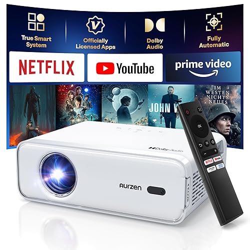Aurzen EAZZE D1 Smart Projector with WiFi and Bluetooth, Netflix-Officially-Licensed, Auto Focus & Keystone, DoIby Audio, Zoom, Native 1080P Movie, Portable Outdoor Mini Projector, White - White