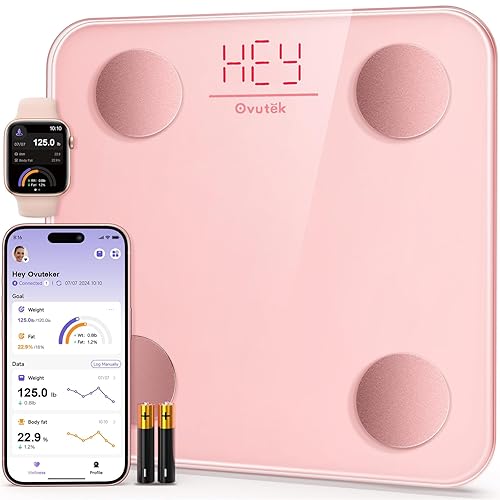 Ovutek Smart Scale for Body Weight, Digital Bathroom Scale BMI Weighing Body Fat Scale, Accurate Body Composition Scale Monitor for People's Health with Smartphone App, Compact Size, 400lb