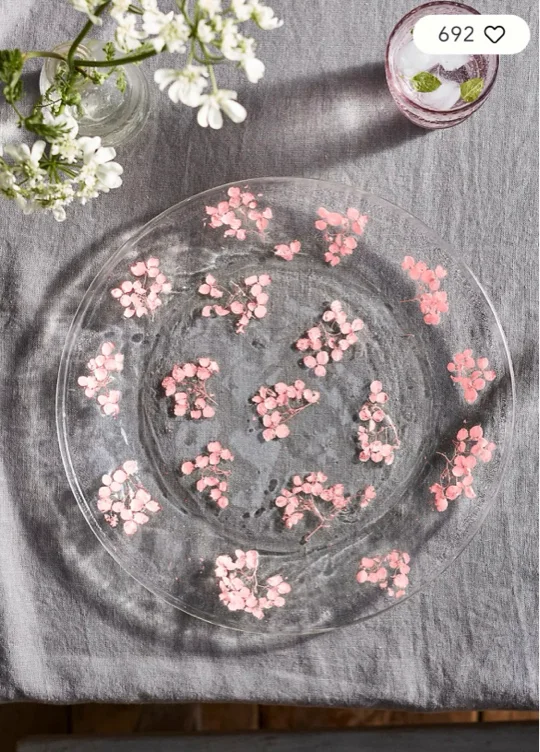 Pressed Pink Floral Glass Charger Plate