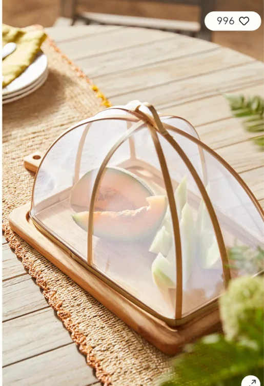 Mesh Food Cover with Wood Serving Tray, Rectangle