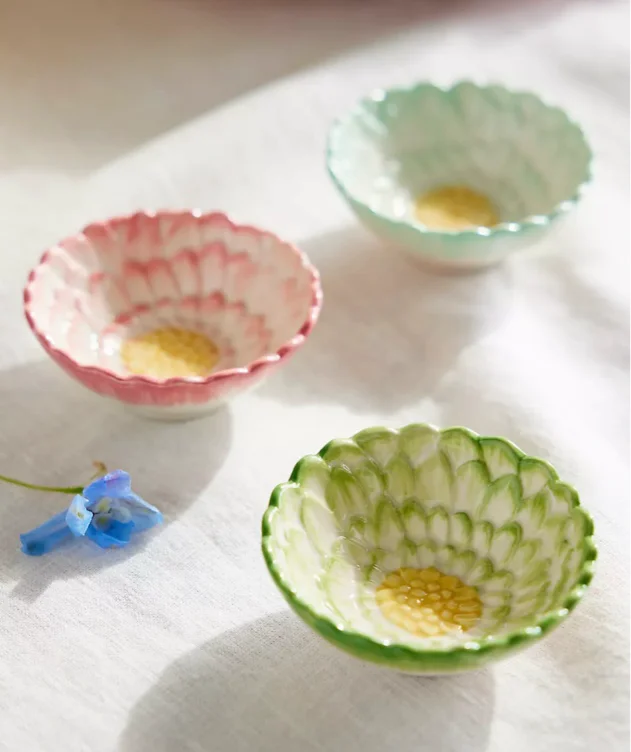Painted Flower Pinch Bowls, Set of 3