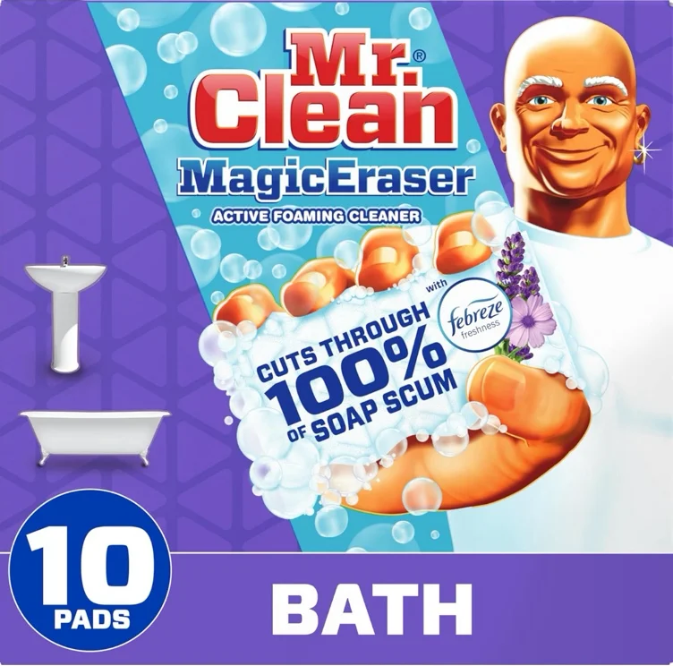 Mr. Clean Clean Freak Cleaning Kit for Bathroom & Kitchen, Includes 1 All Purpose Cleaner Spray Bottle (16 oz), 1 Refill (30.9 oz), Magic Eraser Bathroom Cleaning Pads, Lavender, 10 Count