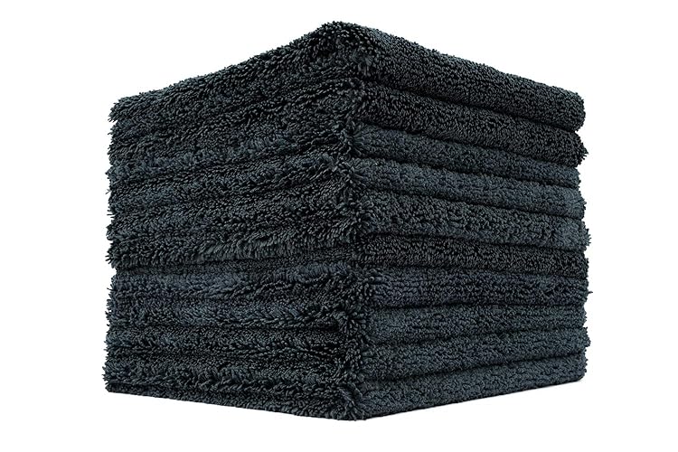The Rag Company - Creature Edgeless Auto Detailing Towels (10-Pack) Professional 70/30 Blend, Dual-Pile Plush Microfiber, Buffing & Polishing, 420gsm, 16in x 16in, Black - Black