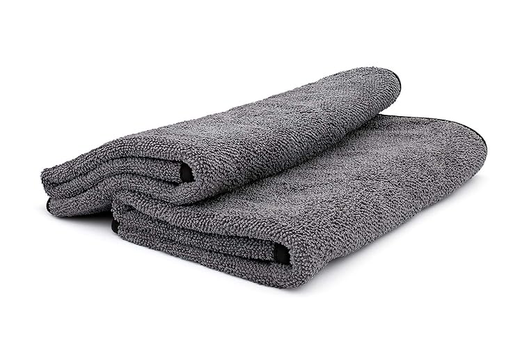 The Rag Company - Double Twistress (2-Pack) Professional Korean 70/30 Blend, Twist Loop Microfiber Drying Towels Car Detailing, Lint-Free, Streak-Free, Multipurpose Use, 850gsm, 20in x 24in, Grey