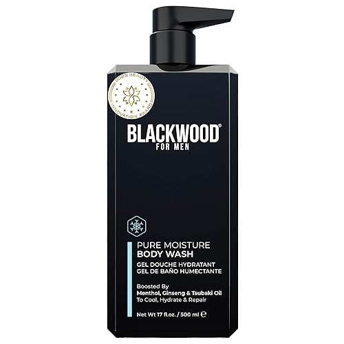 Blackwood For Men Pure Moisture Body Wash - Infused with Ginseng & Menthol - Natural Cleanser for Dry or Sensitive Skin - Ideal for Workout Recovery - Sulfate Free, Dye Free & Vegan (17 oz) - 17 Fl Oz (Pack of 1)