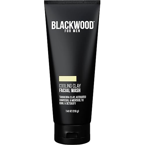 Blackwood For Men Cooling Clay Face Wash - Activated Charcoal, Menthol, & Tanakura Clay Cleanser & Mask for Deep Cleansing & Acne Treatment - Sulfate Free, Paraben Free, & Cruelty Free (7.41 oz) - 7.4 Fl Oz (Pack of 1)