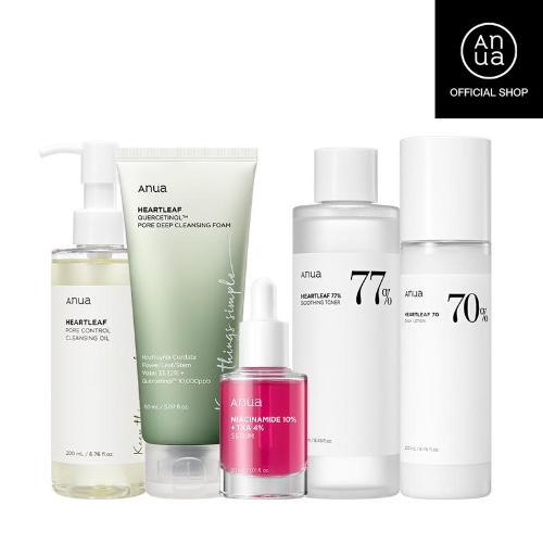 [Anua Official Shop] Ultimate Skincare Routine Set｜Cleansing oil + Deep Cleansing foam +Toner + Discoloration Serum + Moisturizing lotion - TikTok Shop