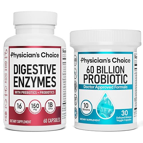 Physician's CHOICE Hack Your Tummy Bundle: 60 Billion Probiotics 30ct + Digestive Enzymes 60ct for Digestive, Gut, and Immune Health Supports Occasional Constipation, Diarrhea, Gas, and Bloating - Probiotic-Enzyme Bundle