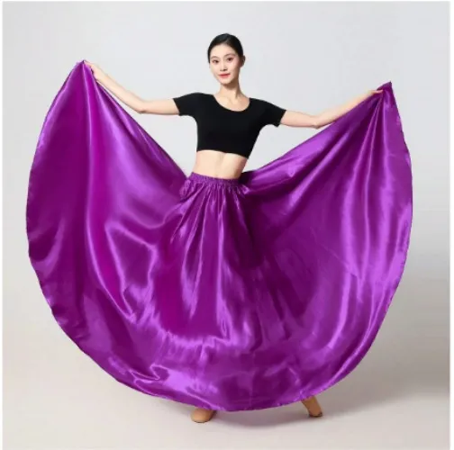 1PC Burgundy Ladies 95cm Satin Maxi Midi Skirt Long Dress Elastic Waist For Belly Dance Princess Party Cosplay Dancing Skirt