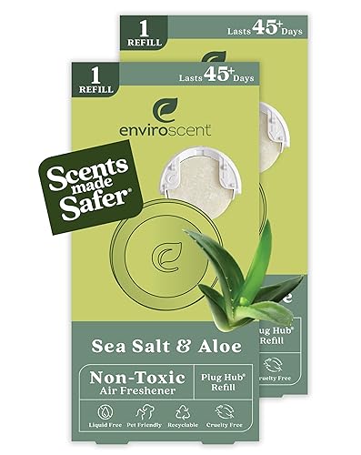 Enviroscent Non-Toxic Air Freshener Refills (Sea Salt & Aloe) Plug-in Air Freshener for Home | Essential Oil Plug In Refills | Home Fragrance Last Over 90 Days | 2 Liquid Less Scent Pod Refills - Sea Salt + Aloe