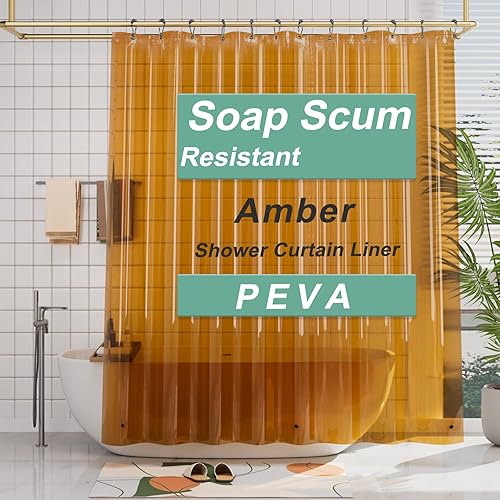 AmazerBath Shower Curtain Liner, 72x72 Transparent Orange Shower Curtain Liner, Lightweight Plastic Shower Curtain Liner, Cute Waterproof Shower Liner for Bathroom with 3 Magnets and 12 Grommet Holes - Clear Orange - 72"W x 72"L (Pack of 1)