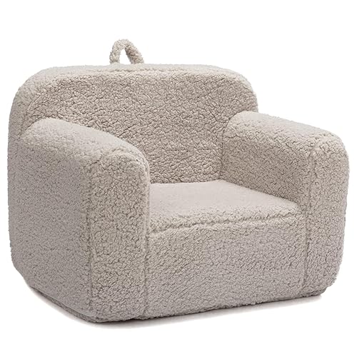 ALIMORDEN Kids Ultra-Soft Snuggle Foam Filled Chair, Toddler Cuddly Sherpa Reading Couch, Light Grey - Light Grey