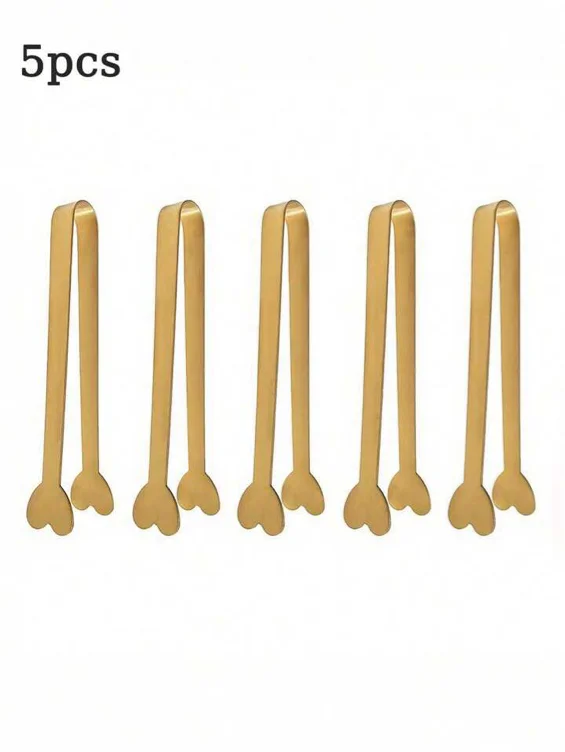 5 pcs Gold heart shaped dessert tongs