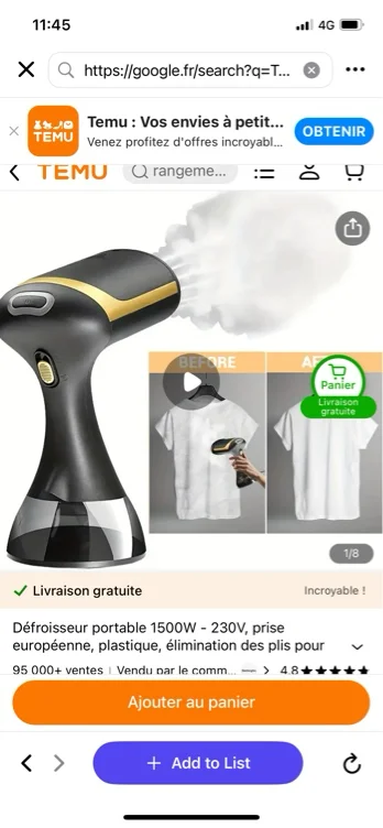 1500w portable garment steamer 230v prise européenne - Temu France