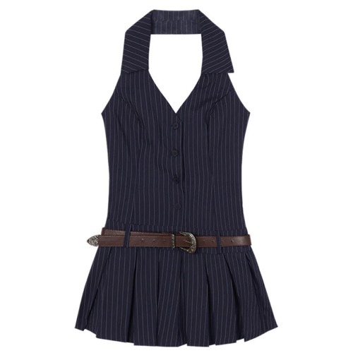 Baby Lies Halter Striped Dress | S / Navy