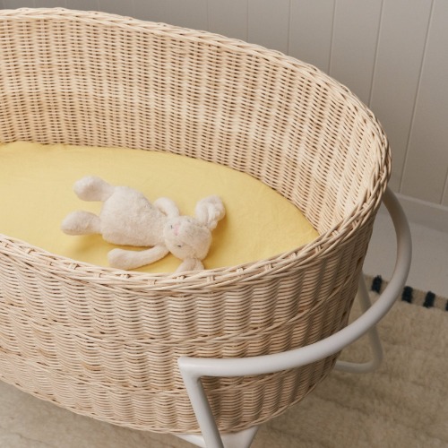 French Flax Linen Bassinet Sheet in Daisy | One Size