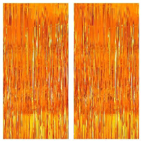 KatchOn, 8x6.4 Feet, Orange Foil Fringe Backdrop - XtraLarge, Pack of 2 | Basketball Decorations, Orange Decorations | Basketball Backdrop for Orange Party Decorations | Orange Graduation Decorations - Orange Fringe, Pack 2