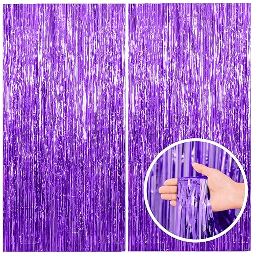 2 Pack Purple Backdrop Tinsel Streamers Foil Fringe Backdrop Halloween Party Decorations Purple Backdrop Curtain Birthday Graduation Bachelorette Christmas New Year Party Decorations - Purple - 39.4"W x 78.7"L (Pack of 2)