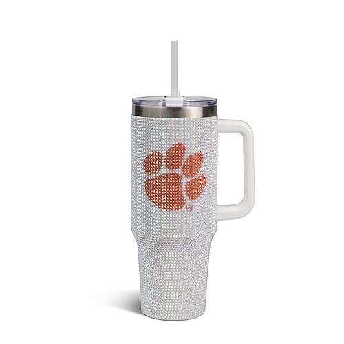 The Memory Company | Licensed NCAA 40oz White Bling Game Day Tumbler - Clemson University