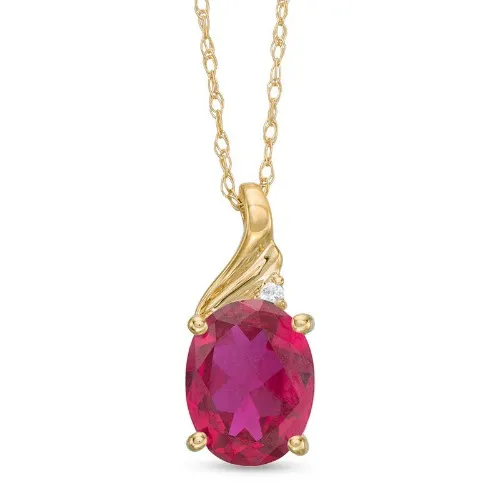 Oval Lab-Created Ruby & Diamond Accent Swirl Top Pendant