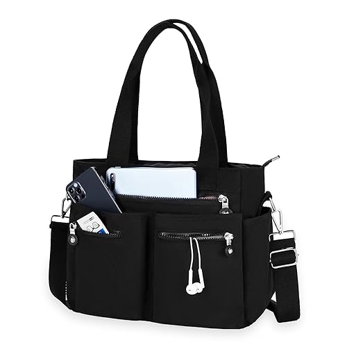 CALUOMATT Tote Bag for Women Canvas Handbags for Woman Crossbody Bags with Multiple Pockets - Black