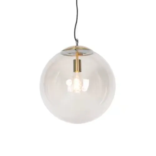 Ball - Modern pendant lamp in gilded steel with smoked glass