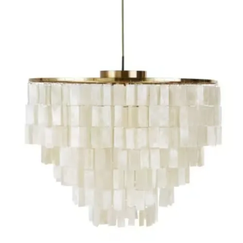 QUEENSTOWN - Pendant lamp with pendants in white mother of pearl and matt golden metal
